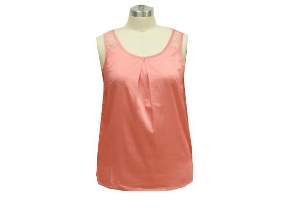 U Neck Satin Tank Top Plus Size , Strappy Camisole Tops Back Collar With Triangle Lace