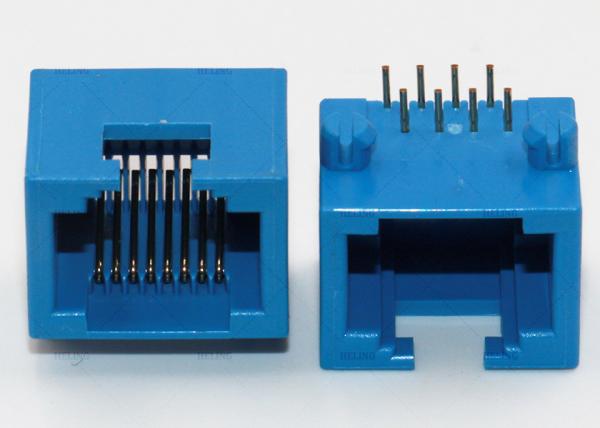 8 Positions RJ45 Connector Right Angle Blue Color For Networking / Telecom Equipment