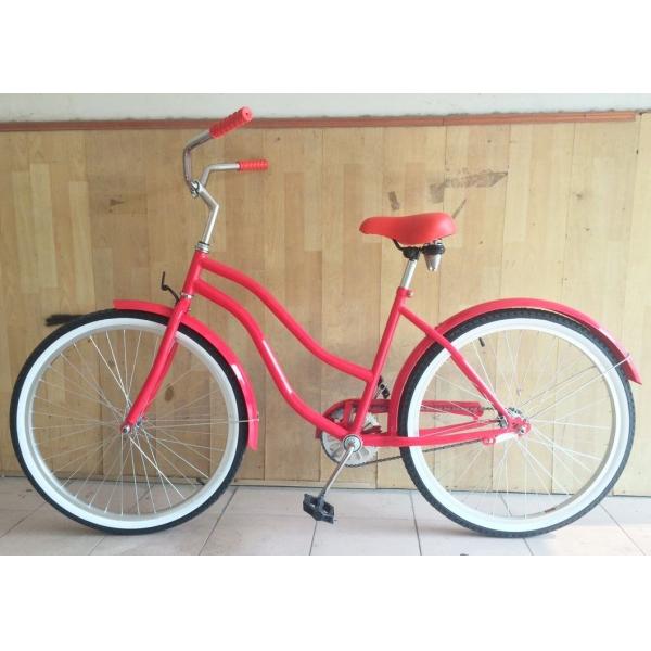 26 Women's Step Thru Beach Cruiser Bike with Single Speed Gears and Aluminum Rims