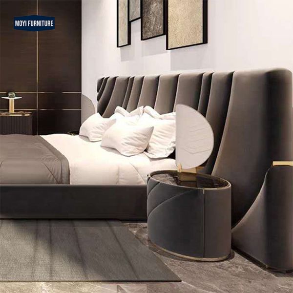 Velvet Upholstery Material King Size Bed Frame Modern Double Bedroom Luxury Bed Set Customize Size