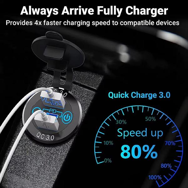 72W 12 Volt 2 Pin Waterproof Plug And Socket USB Car Charger Adapter