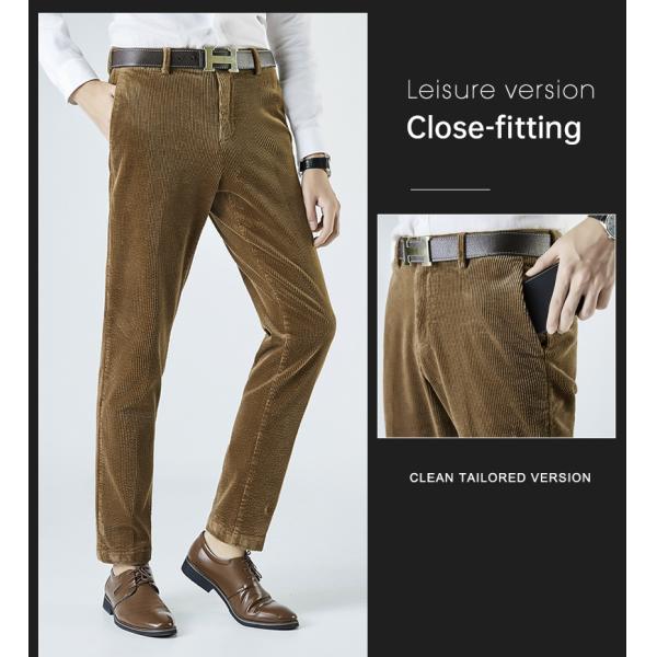 Regular Fit Drawstring Closure Corduroy Dress Pants for Men's Professional Look