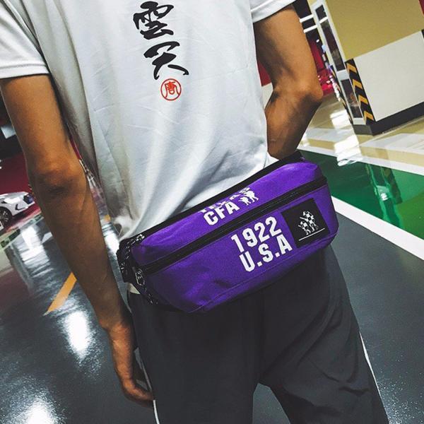 Hip hop earth cool Fanny pack pure color retro cross body bag with character word mother and daughter bag