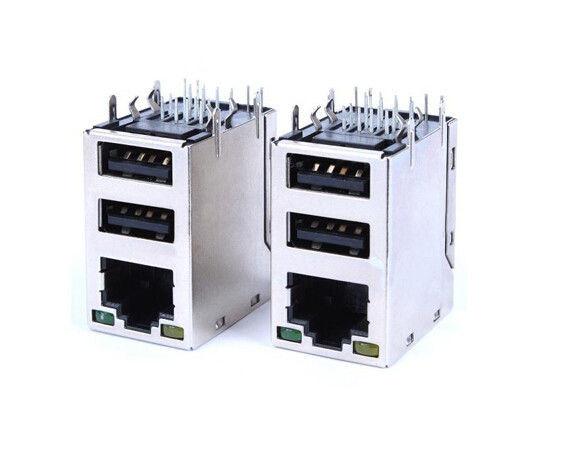 Silver Color Dual USB Ports RJ45 Female Jack Connector For Computer