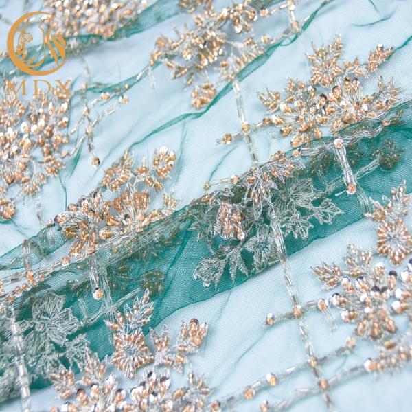 Handmade Custom Beaded Embroidery Lace Fabric Symmetrical Design