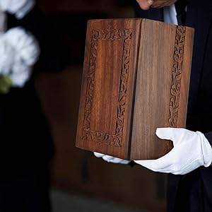 Border Engraved Rosewood Cremation Urns For Human Ashes Adult Male Female - Wooden Decorative Urns Box And Casket