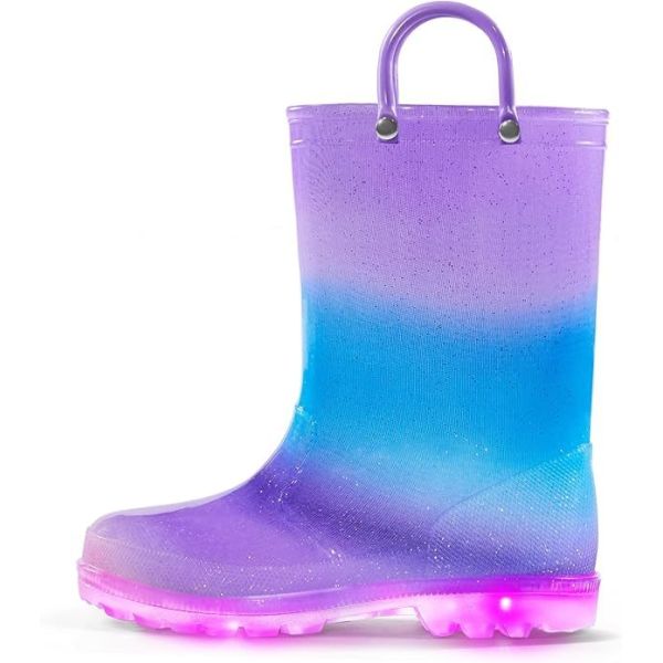 Bottes de pluie pour enfants en PVC fonctionnel avec lumières et poignées, logo OEM, taille personnalisée