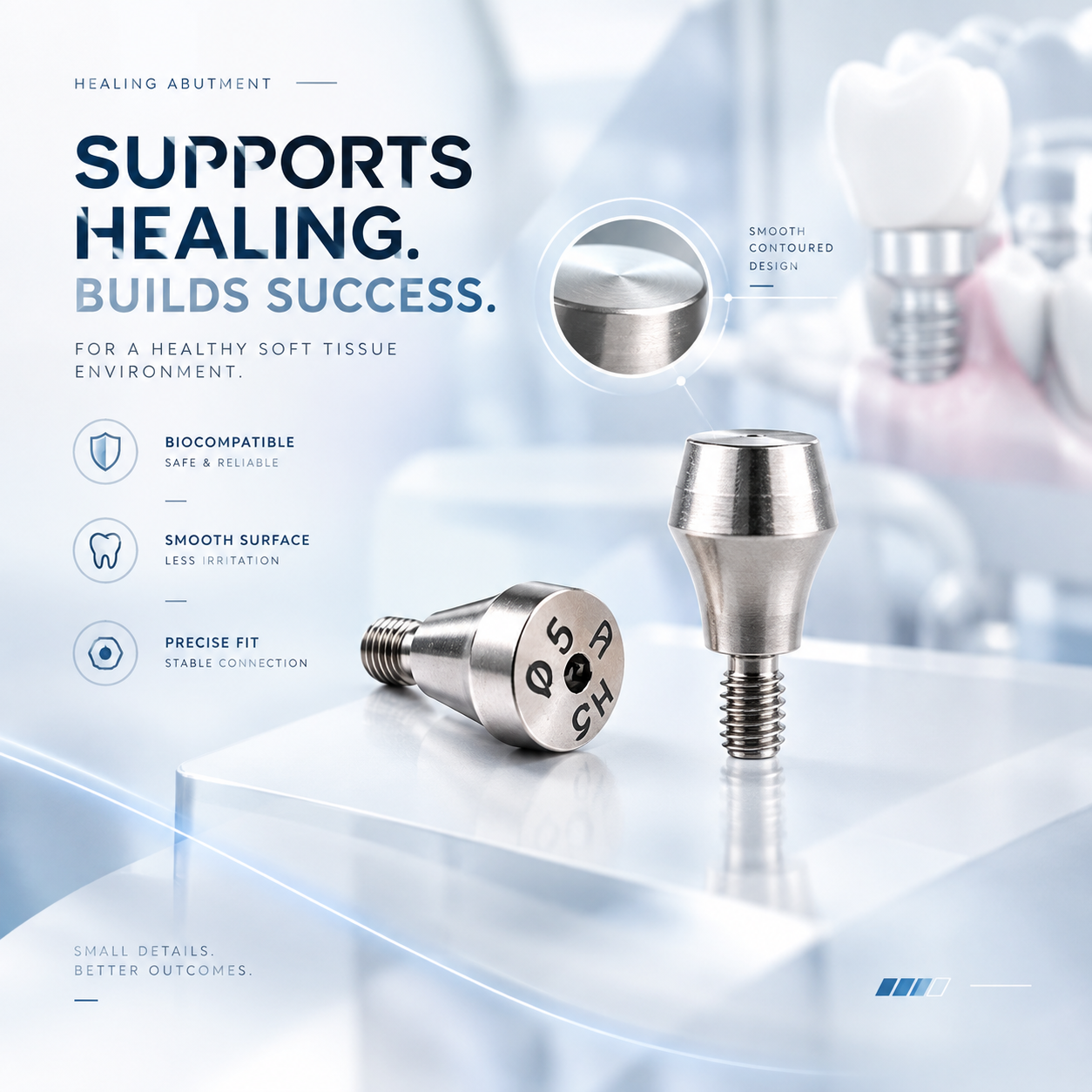 Customized TC4 Titanium Alloy Healing Abutment With Tapered Profile