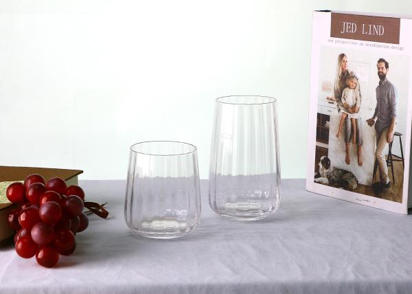 Optic Texture Hand Blown Gold Rim Highball Glasses , Electroplating 17 Oz Drinking Glasses