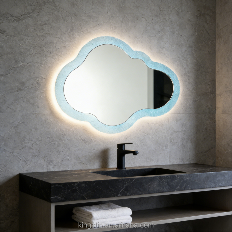 Kingstin Cloud Smart LED Bathroom Mirror, Dimmable 3-Color Light, Anti-Fog Touch Control, Acrylic Frame Aesthetic Vanity Mirror