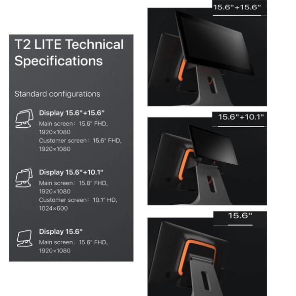 T2lite Wifi Bluetooth Android Pos Terminal Dual Screen Touch