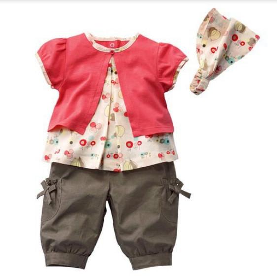 3 Pcs Baby Girls Fruits Pattern Top+Pants+Hat Set Outfits 0-3 Years Clothes