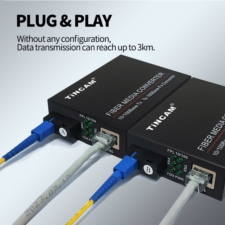 10/100Mbps Fast Ethernet BiDi Single Mode Single Fiber Media Converter 1 SC Fiber + 1 RJ45 Port 25km 1310/1550nm External Power Adapter TNC-ME1312E-S20AB