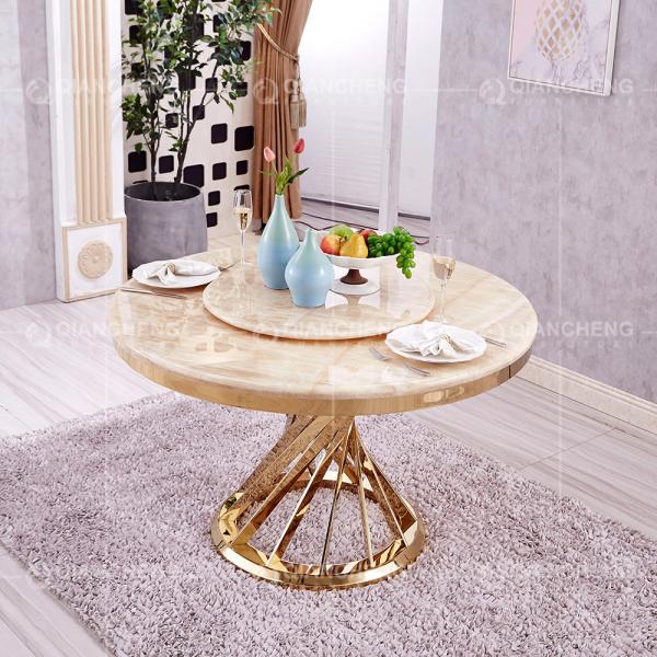 Gold 0.4CBM Stainless Steel Banquet Table 130cm Round Marble Dining Table