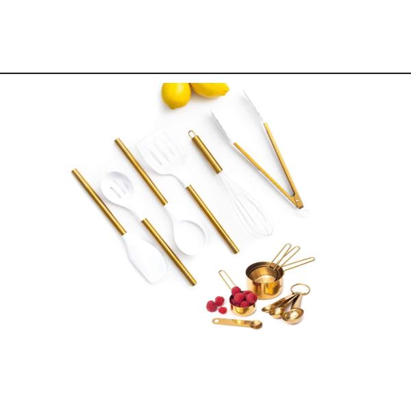 White and Gold silicone kitchen utensil sets gold utensil holder