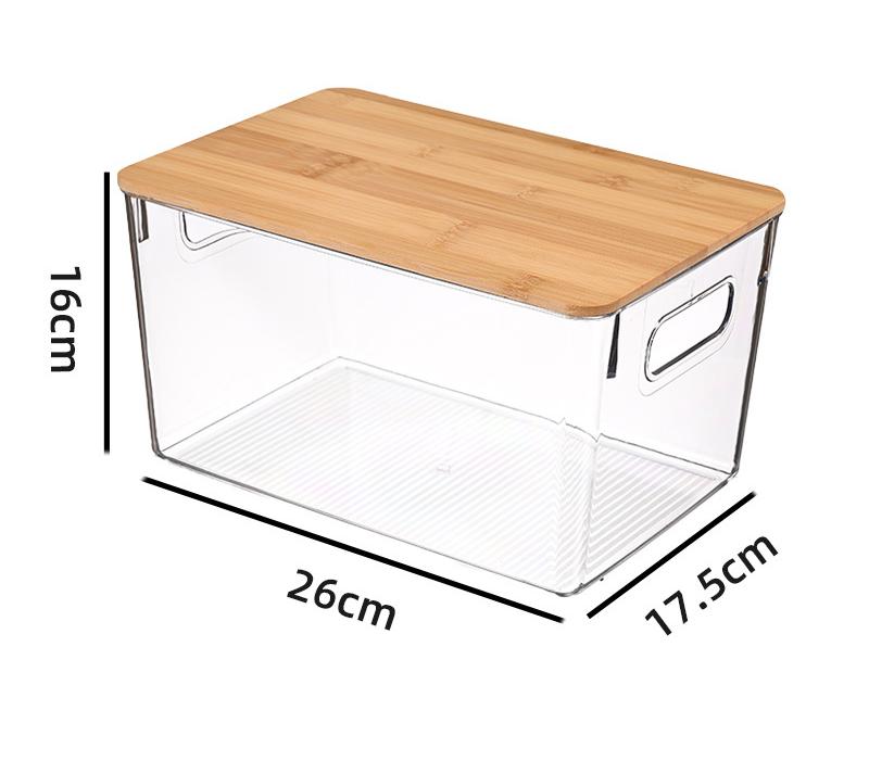 Hot Selling Plastic Transparent Box Stackable Food Storage Bin Kitchen Storage Containers with Wooden Lid