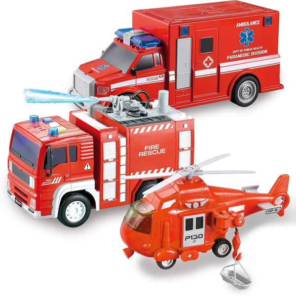 Battery-Free Friction Toy Toddler Truck Fire Engine Emergency Vehicle for Kids Age 3-9