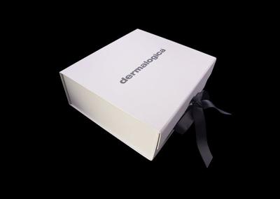Black Ribbon Closure Paperboard Folding Boxes , White Fancy Gift Box