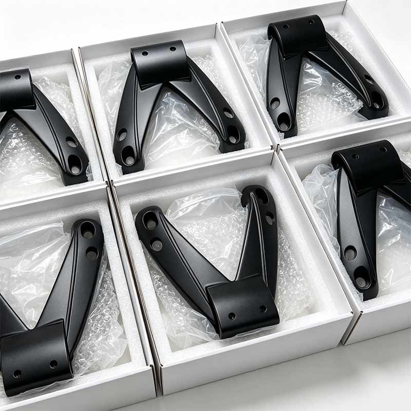 Custom CNC Machined Black Hard Anodized 6061 T6 Aluminum Alloy V Shape Mounting Bracket with Slotted Adjustment Holes