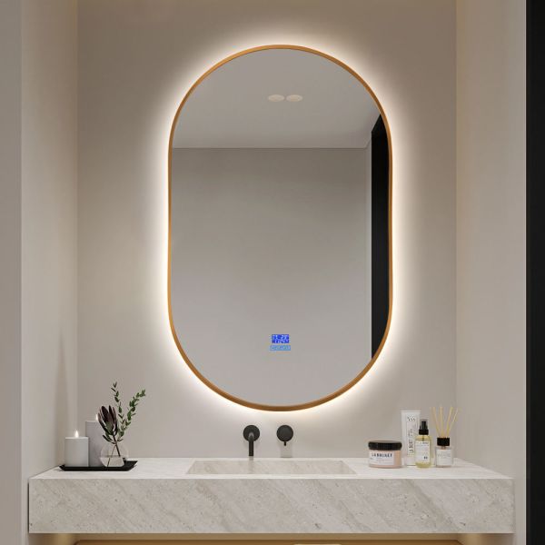 Luxury Wall Mounted LED Mirror IP66 Arched Touch Screen Bathroom Mirror