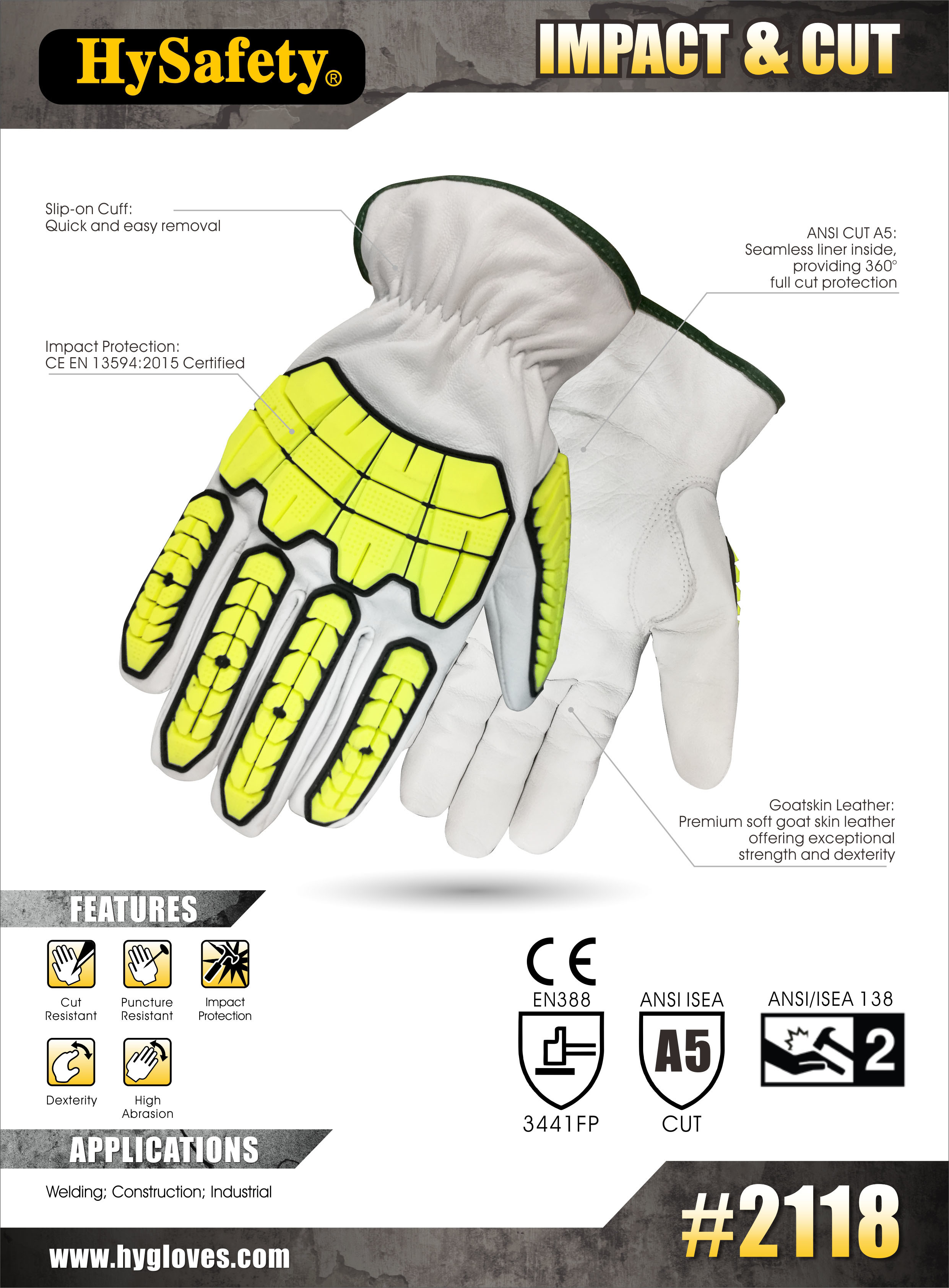 360 Degree Impact & Anti-cut Full Protection Leather gloves