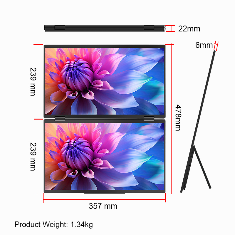 Folding Computer Monitor 2.5K QHD IPS 16:10 Travel Dual Monitor For Laptop