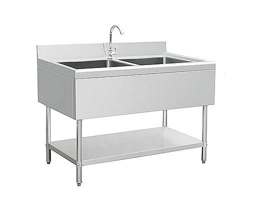 Adjustable Bullet Feet Anti Corrosion 300mm Commercial Double Sink