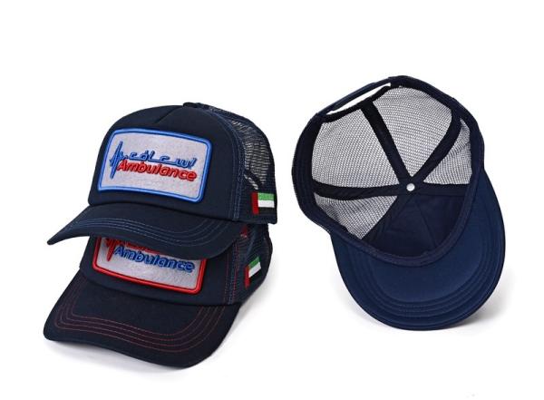 100% Polyester Mesh Trucker Caps With Velcro Patch Curved Brim