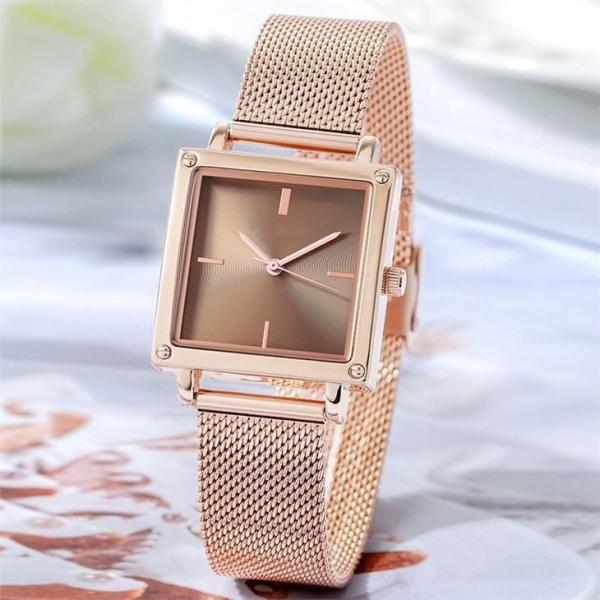 Leather / Mesh Strap Women Quartz Wrist Watch 30M Life Waterproof Square Non Scale Dial