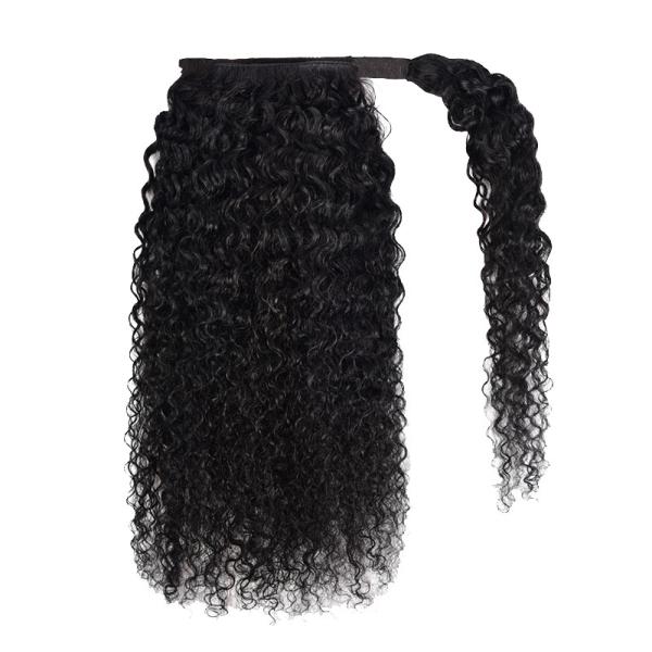 Vigorous Real Brazilian Kinky Curly Wrap Around Ponytail Human Hair Extensions Black