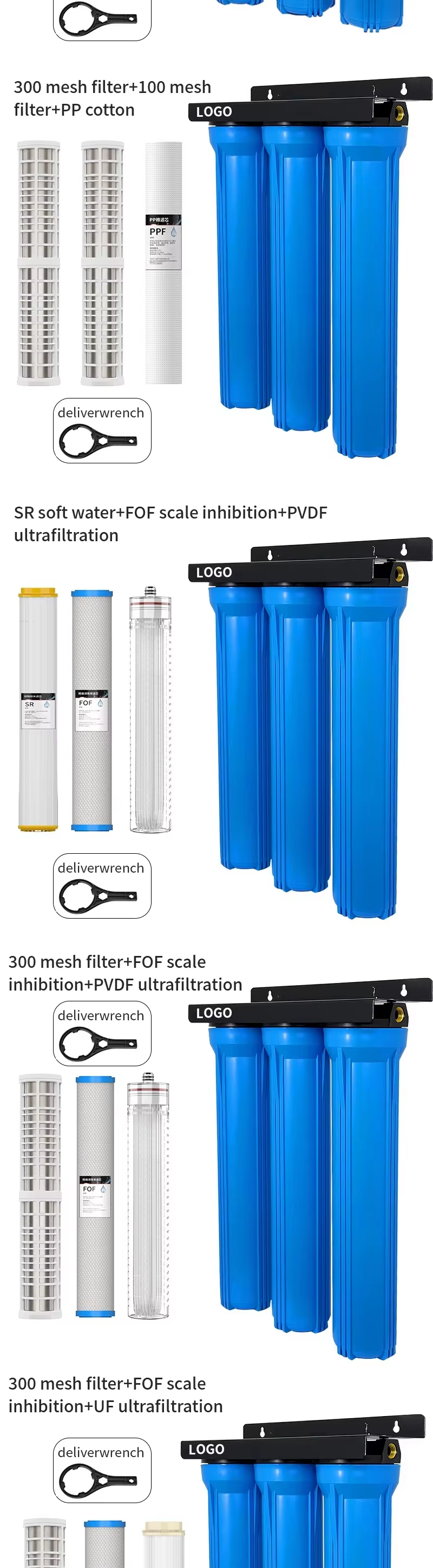 Ultrafiltration Water Purifiers 20 Inch Blue Bottle Whole House Drink Tap Water Filter Sediment Filter Systems