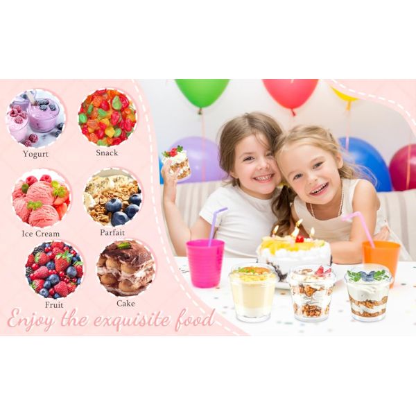 Mini Dessert Cups With Lids And Spoons Serves Small Plastic Cake Cups Round Party Serving Cups For Parfait, Appetizers, Mousse, Dessert Shot Glasses