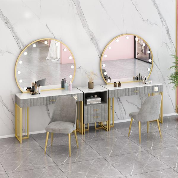 Nordic Standing Hollywood Mirror And Desk Dressing Table With Drawers