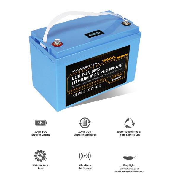 Rechargeable 12v 100ah Lifepo4 Battery Pack , Waterproof Blue Lithium Battery