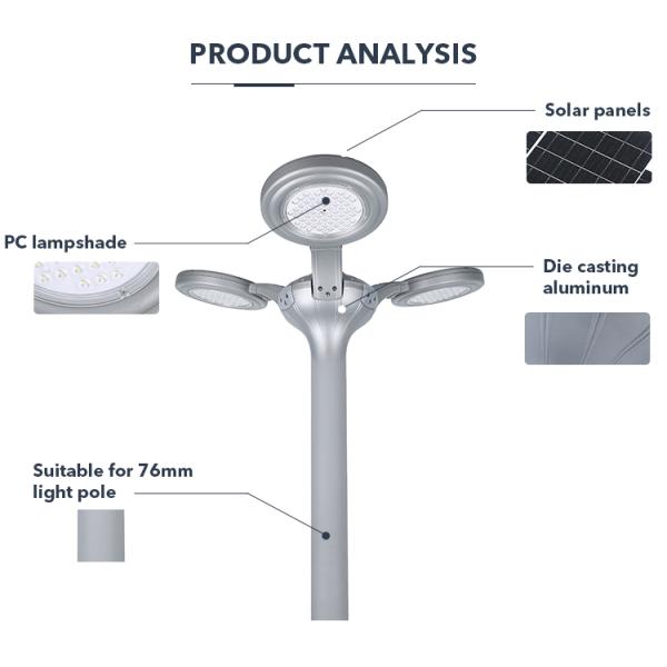 Алюминиевый солнечный уличный фонарь 33W / 5V 6500K с 3 огнями IP65 водонепроницаемый
