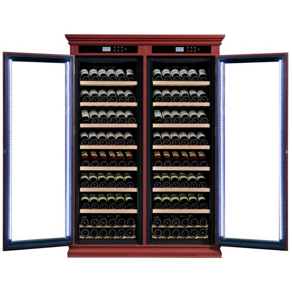 Freestanding Wooden Wine Cooler Cabinet With Dual Glass Doors