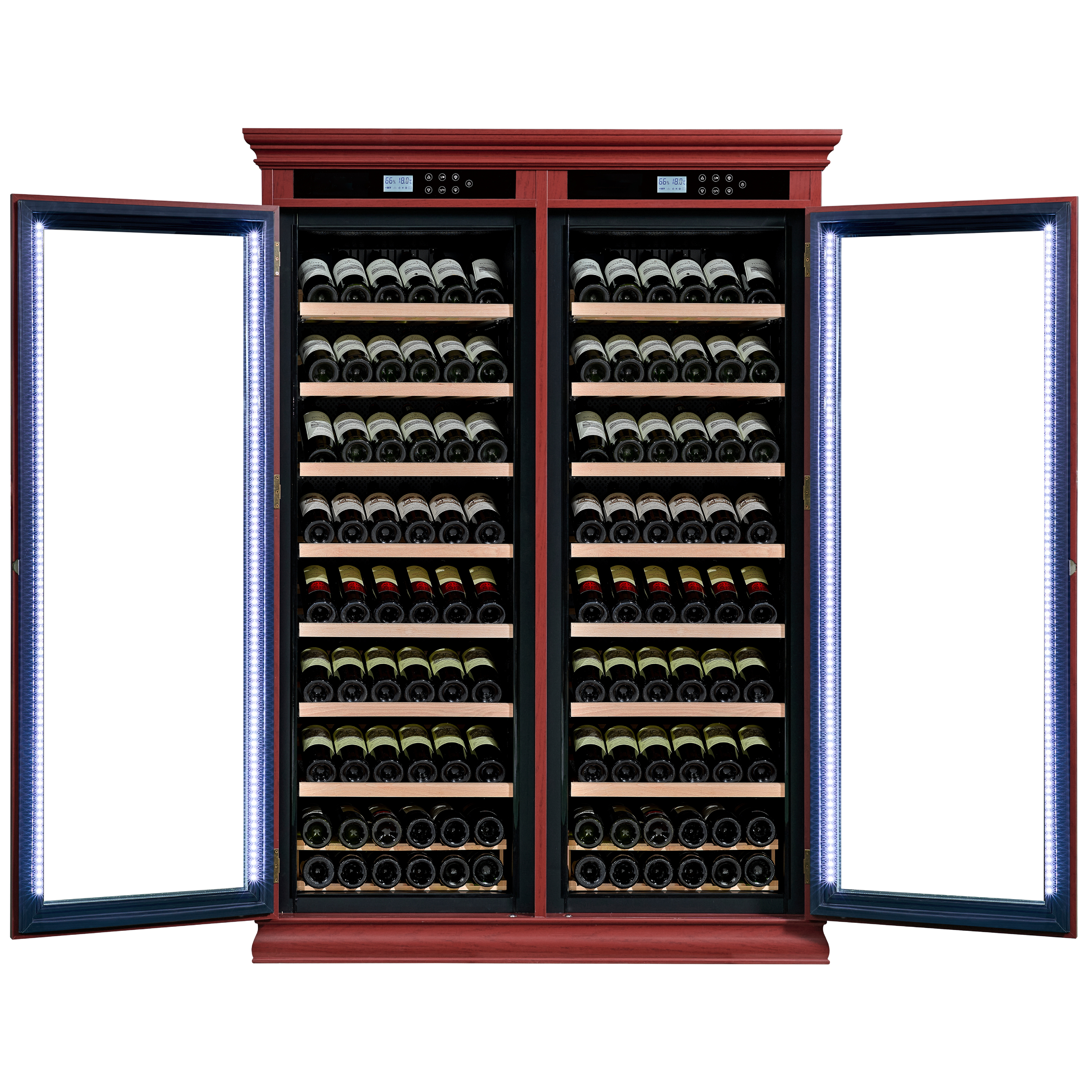 Lockable Dual Glass Doors Solid Wood Kitchen Wine Cooler Cabinet