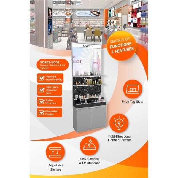 GDR02-BG02 Skincare Display Cabinet with Stainless Steel Tube and 60mm Soft Film Light Box for Fashion Boutiques