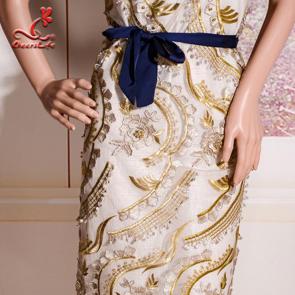 Heavy Tulle Beaded Embroidered Lace Fabric For Bridal Dress Azo Free Dyeing