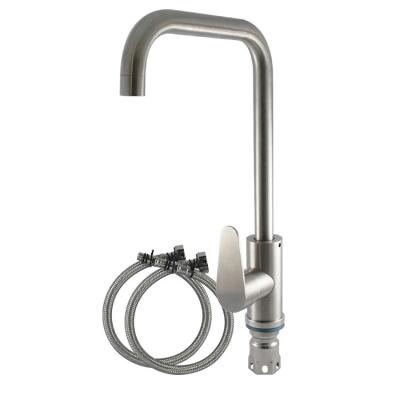 Stainless Steel Body Deck Mounted Tap Cold And Hot Mixer Spring Silver Kitchen Faucet