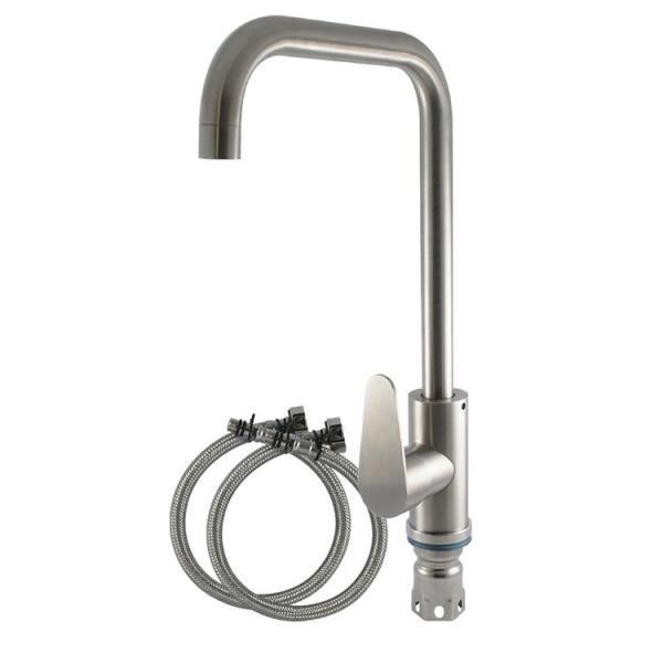 Stainless Steel Body Deck Mounted Tap Cold And Hot Mixer Spring Silver Kitchen Faucet