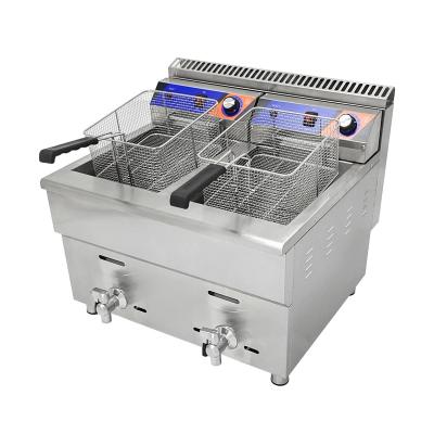 220V Double-tank Gas Deep Fryer Machine for Fast Food Restaurant Stainless Steel Chicken Fryer