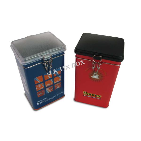 Recipientes retangulares limpando com jato de areia de prata da lata do chá do café com tampa plástica