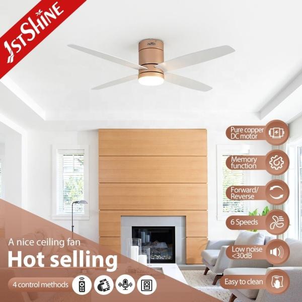 Design moderno 6 velocidades MDF lâminas Ventilador de teto Luz cor rosa-ouro e baixo perfil