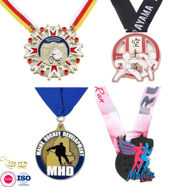 Circle Custom Made Medallions , Tiara Flower Ribbon Karate Personalized Race Medals