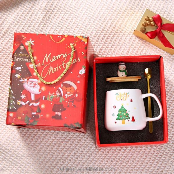 Christmas Gift Ceramic Mugs with Spoon 400ml Reusable Porcelain Coffee Cup Decoration