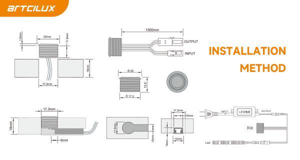 S1004 Recessed Dimmer Touch Sensor Switch With 1500mm Cable Length Split Control DC12V 60W Max