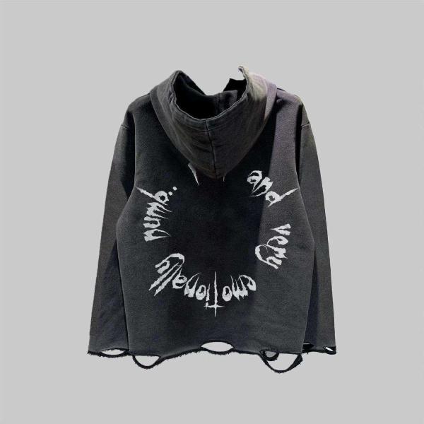 Cotton Fabric Unisex Distressed Hoodie Screen Print French Terry Pullover