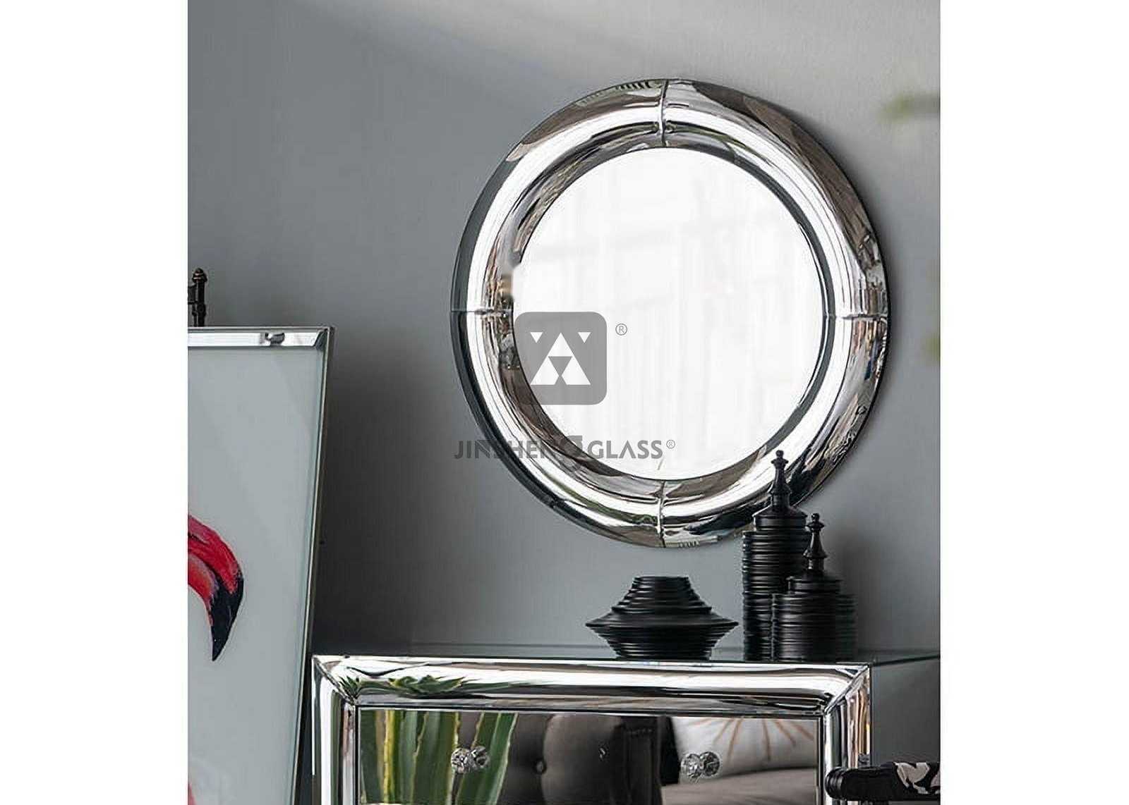 80X80X3.8CM Silver Mirror Curved Wall Mirror - Decorative Wall-Mounted Mirror with Curved Design