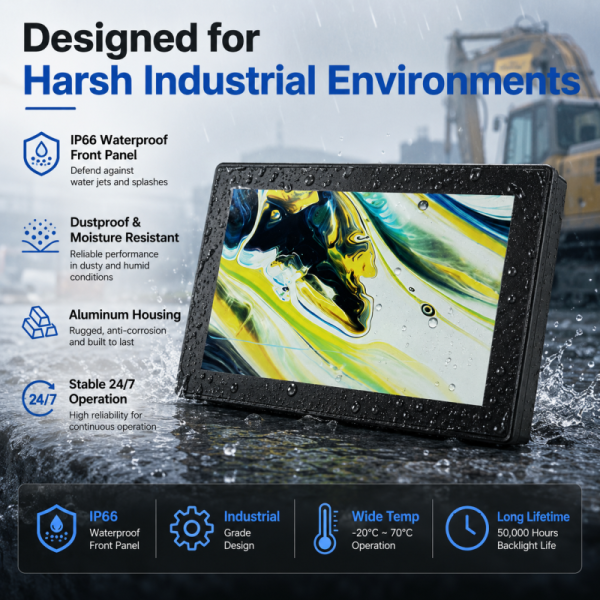 10.1 Inch Industrial Touch Monitor IP66 Waterproof High Brightness 1000-2000 Nits HDMI LCD Display